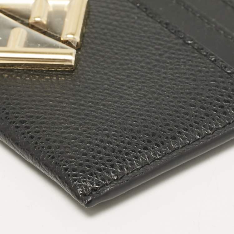 Pre Owned Fendi Black Leather FF Card Holder