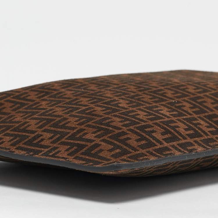 Pre Owned Fendi Tobacco Zucca Suede Flat Zip Pouch