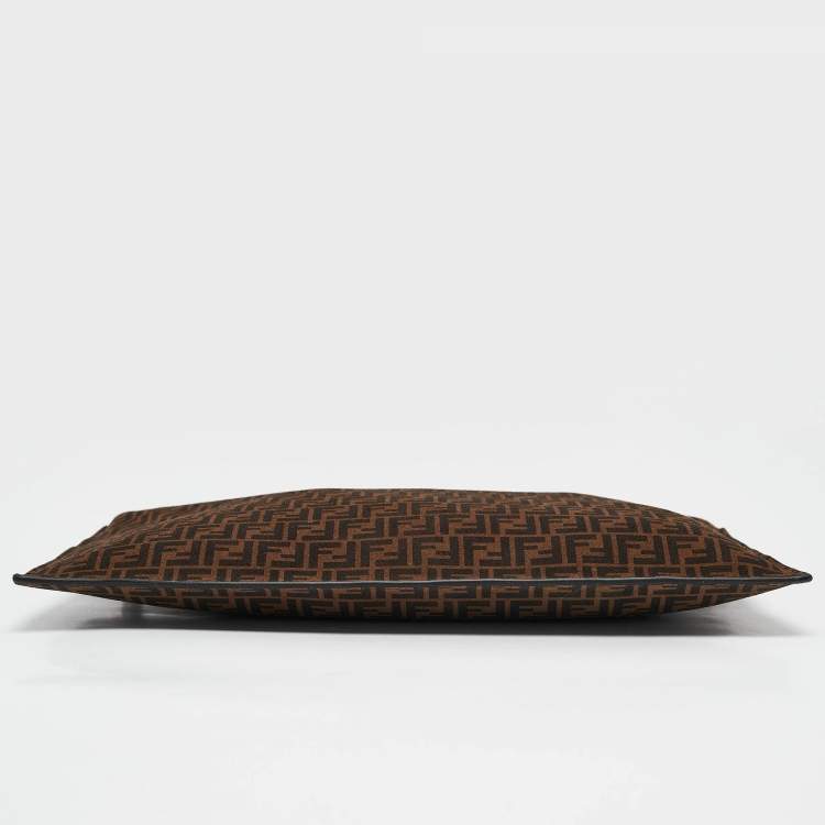 Pre Owned Fendi Tobacco Zucca Suede Flat Zip Pouch
