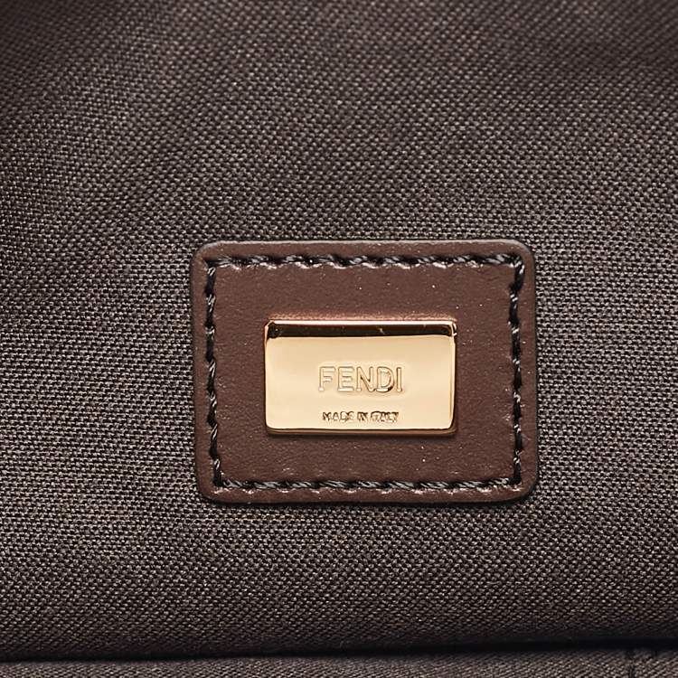 Pre Owned Fendi Tobacco Zucca Suede Flat Zip Pouch