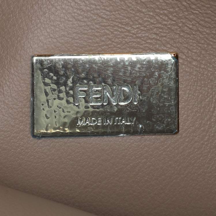 Pre Owned Fendi Grey/White Woven Leather Mini Peekaboo Top Handle Bag