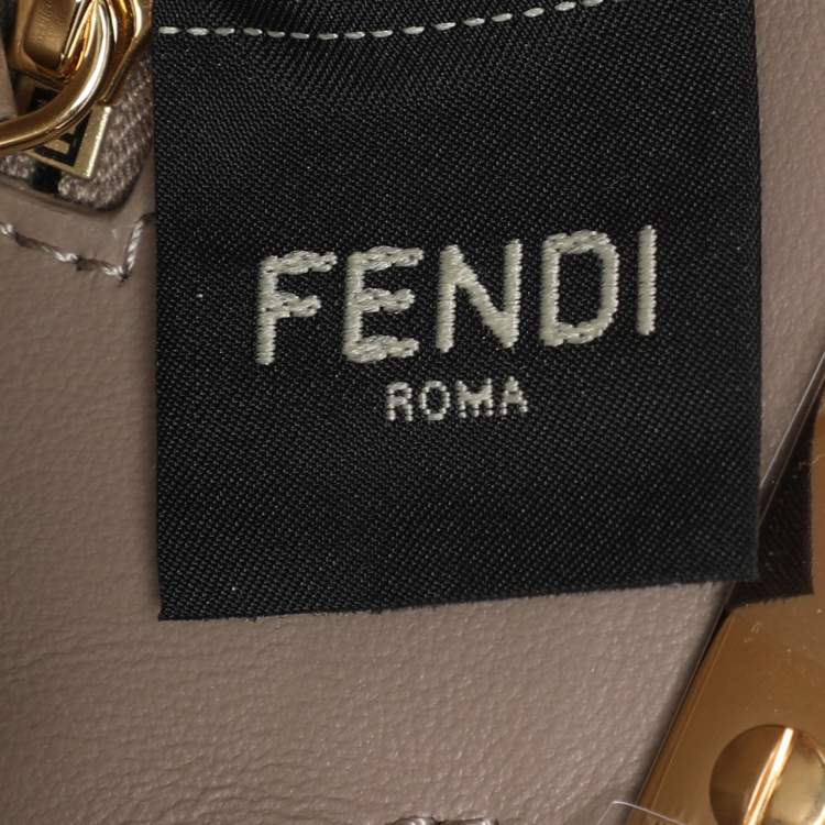 Pre Owned Fendi Grey/White Woven Leather Mini Peekaboo Top Handle Bag