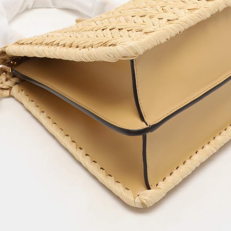 Pre Owned Fendi Beige Woven Leather and Straw Peekaboo Medium Iseeu Top Handle Bag