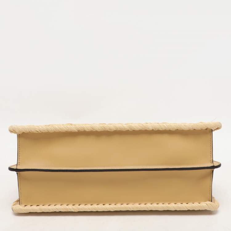 Pre Owned Fendi Beige Woven Leather and Straw Peekaboo Medium Iseeu Top Handle Bag