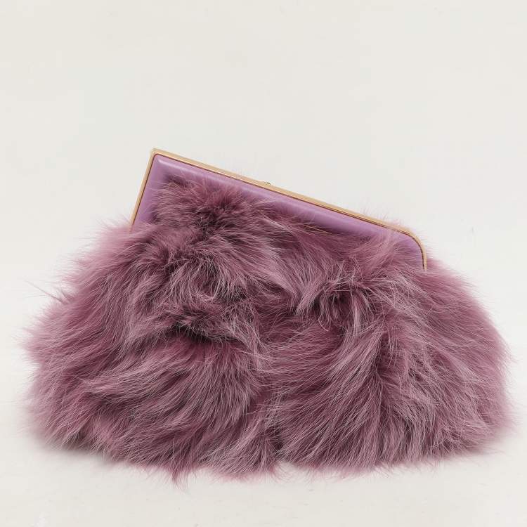 Pre Owned Fendi Purple For Fur and Leather Small First Clutch