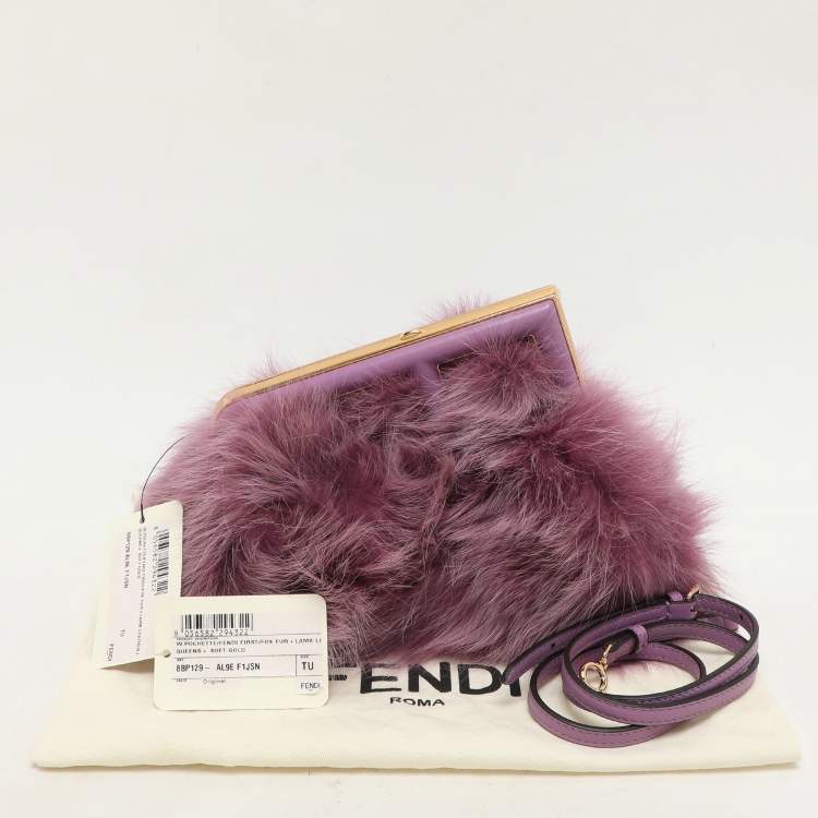 Pre Owned Fendi Purple For Fur and Leather Small First Clutch