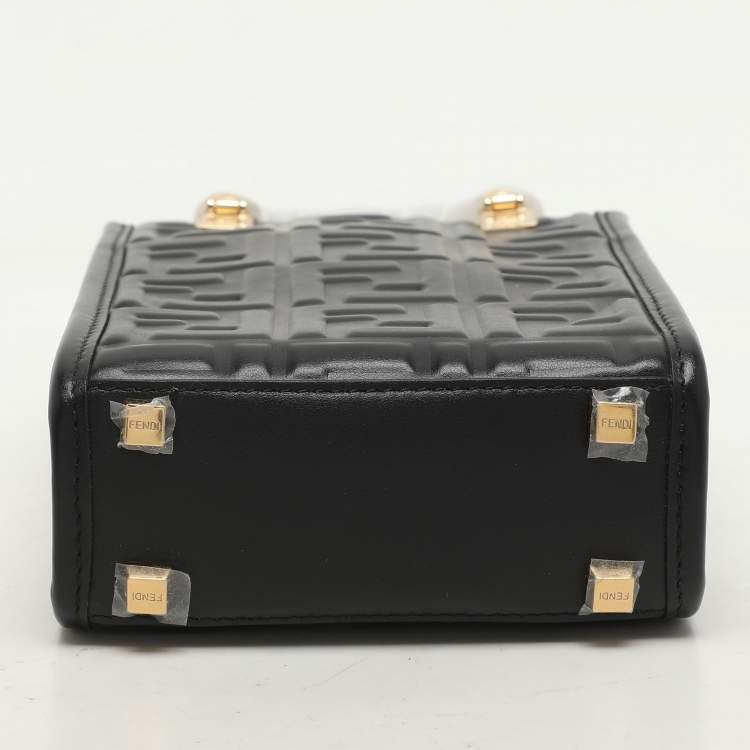 Pre Owned Fendi Black Leather Mini Sunshine Tote
