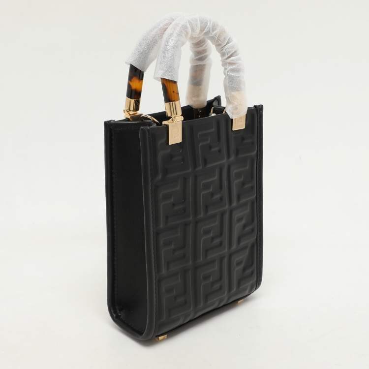 Pre Owned Fendi Black Leather Mini Sunshine Tote