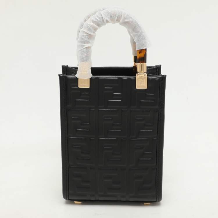 Pre Owned Fendi Black Leather Mini Sunshine Tote
