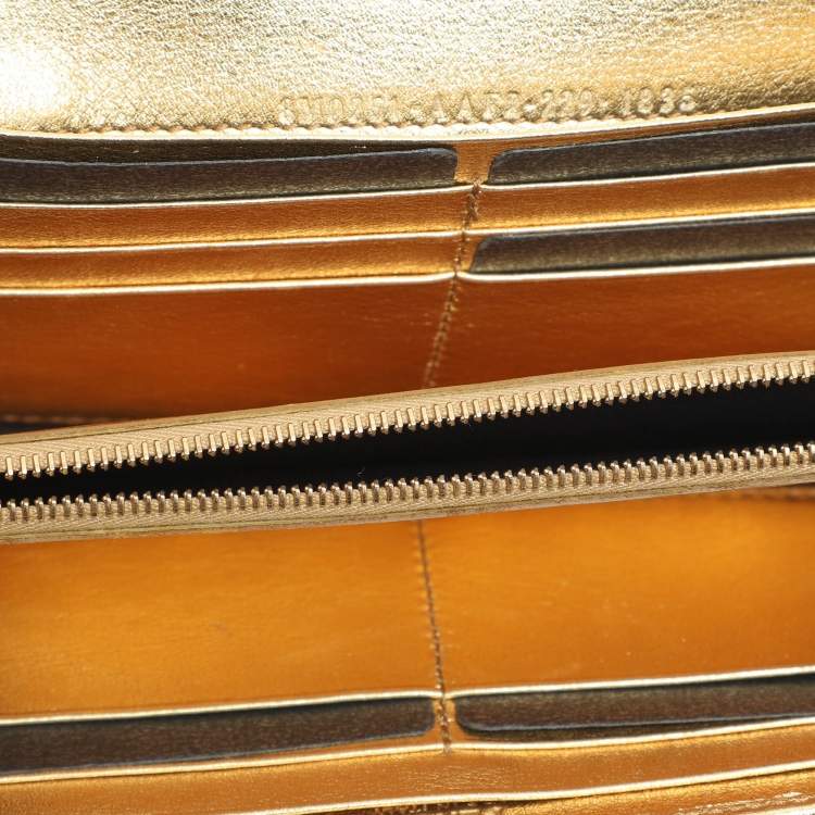 Pre Owned Fendi Gold Zucca Embossed Leather FF Flap Continental Wallet
