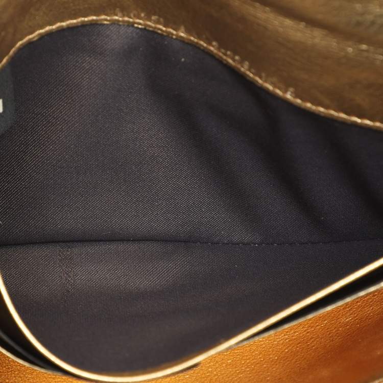 Pre Owned Fendi Gold Zucca Embossed Leather FF Flap Continental Wallet