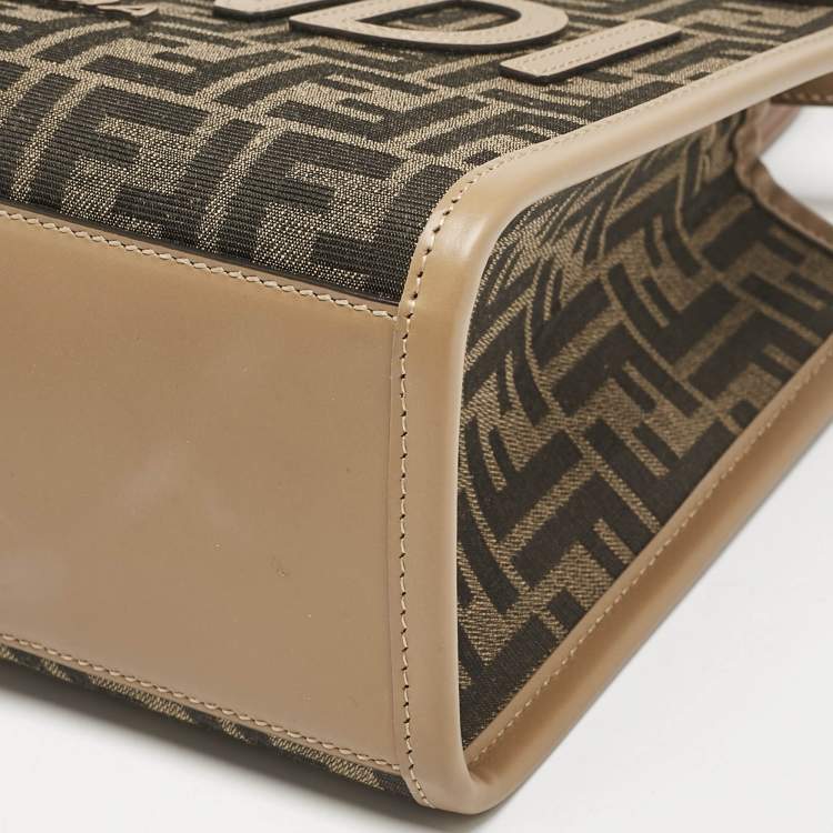 Pre Owned Fendi Brown FF Jacquard Fabric Small Sunshine Tote