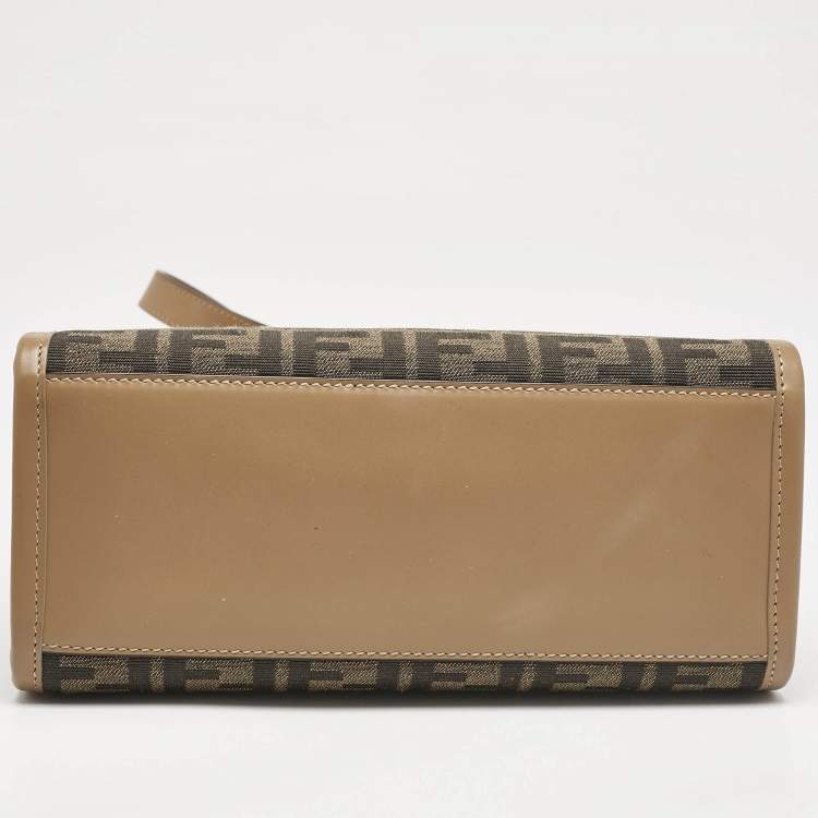 Pre Owned Fendi Brown FF Jacquard Fabric Small Sunshine Tote