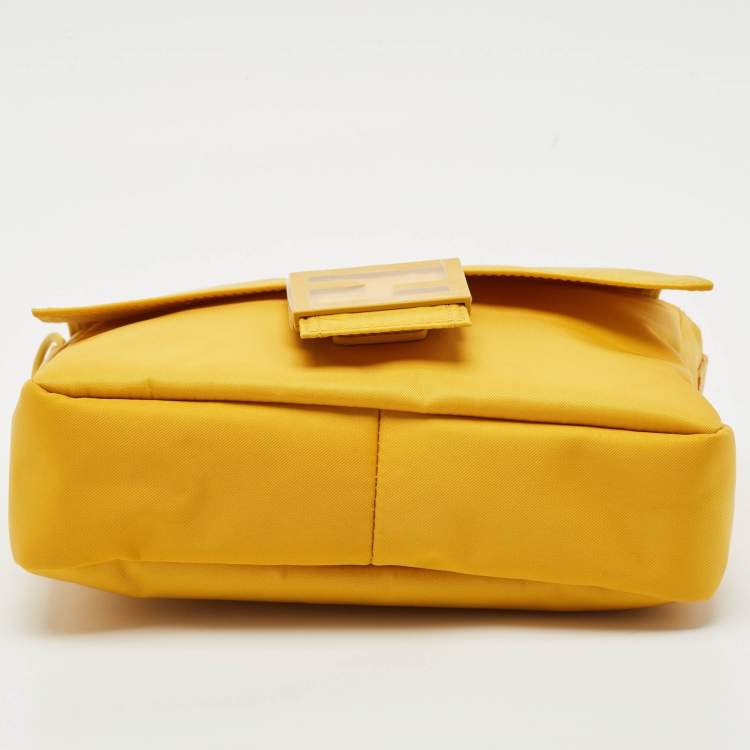 Pre Owned Fendi Yellow Nylon Medium Baguette Messenger Bag