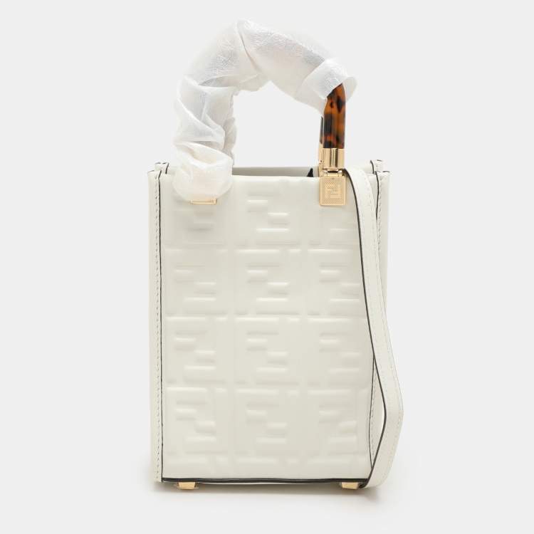Pre Owned Fendi White Leather Mini Sunshine Tote