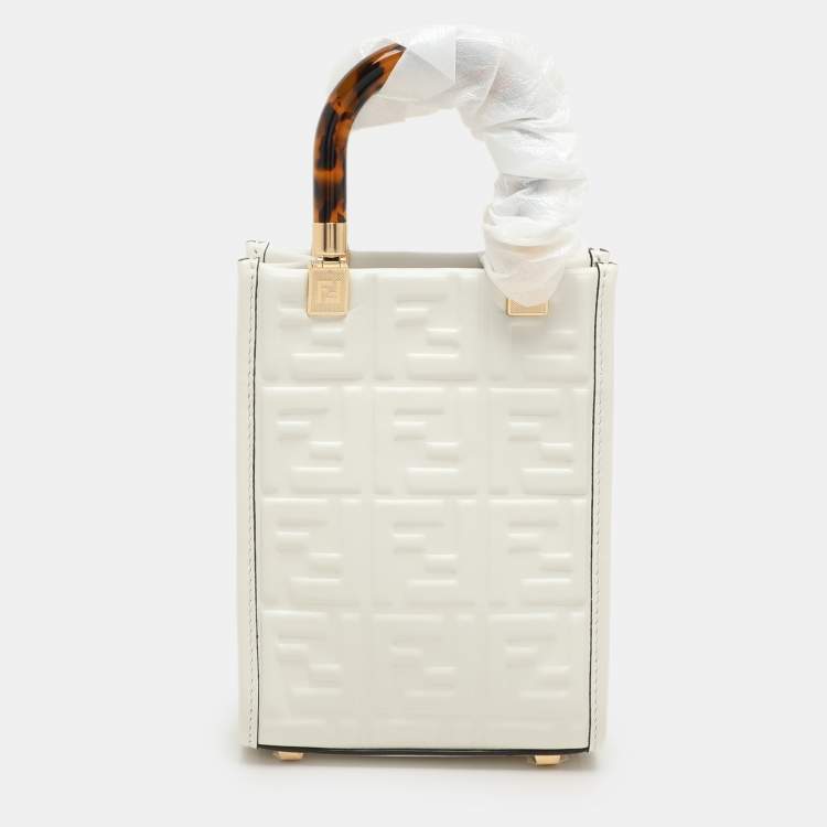 Pre Owned Fendi White Leather Mini Sunshine Tote