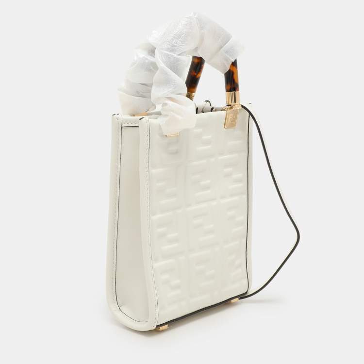 Pre Owned Fendi White Leather Mini Sunshine Tote