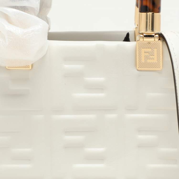 Pre Owned Fendi White Leather Mini Sunshine Tote