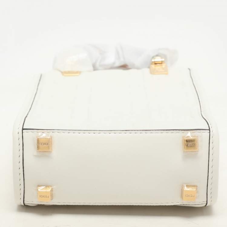 Pre Owned Fendi White Leather Mini Sunshine Tote