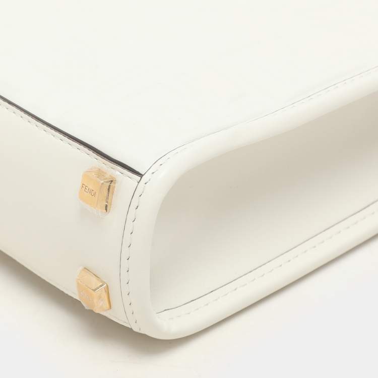 Pre Owned Fendi White Leather Mini Sunshine Tote