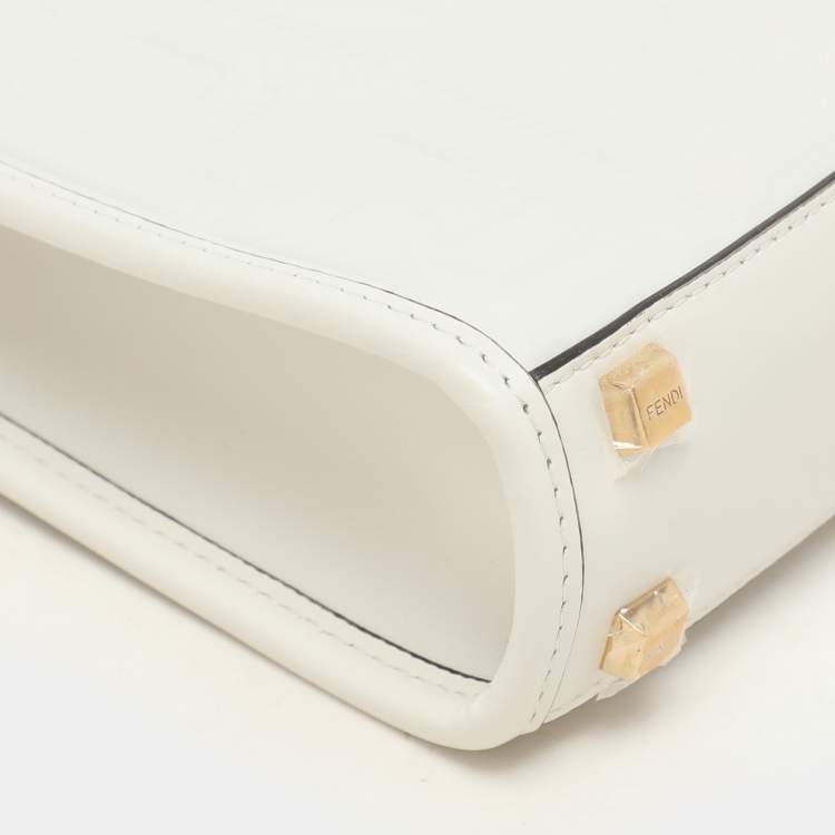 Pre Owned Fendi White Leather Mini Sunshine Tote