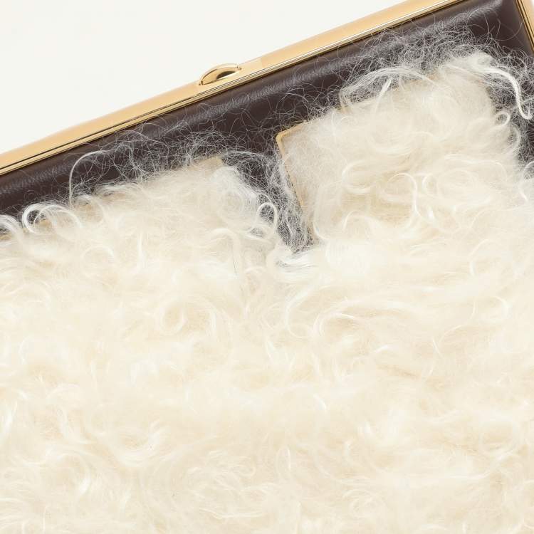 Pre Owned Fendi White Shearling Fur and Leather Fendi First Clutch