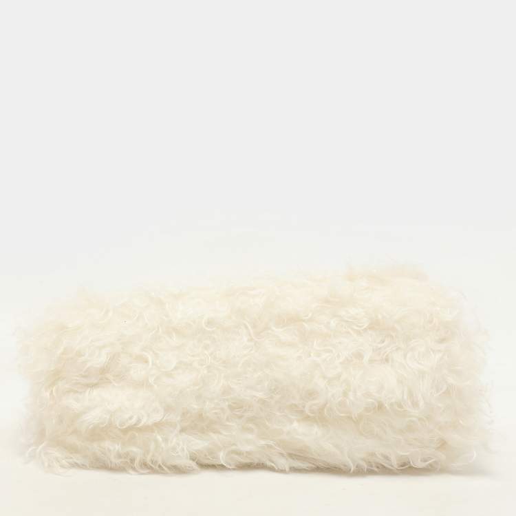 Pre Owned Fendi White Shearling Fur and Leather Fendi First Clutch