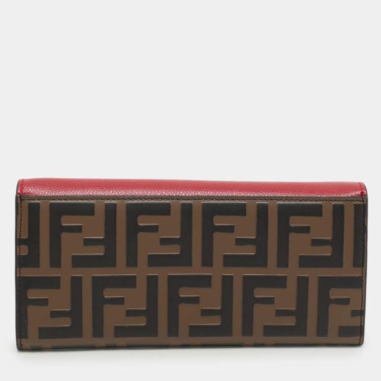 Pre Owned Fendi Red/Brown Zucca Leather F is Fendi Continental Wallet
