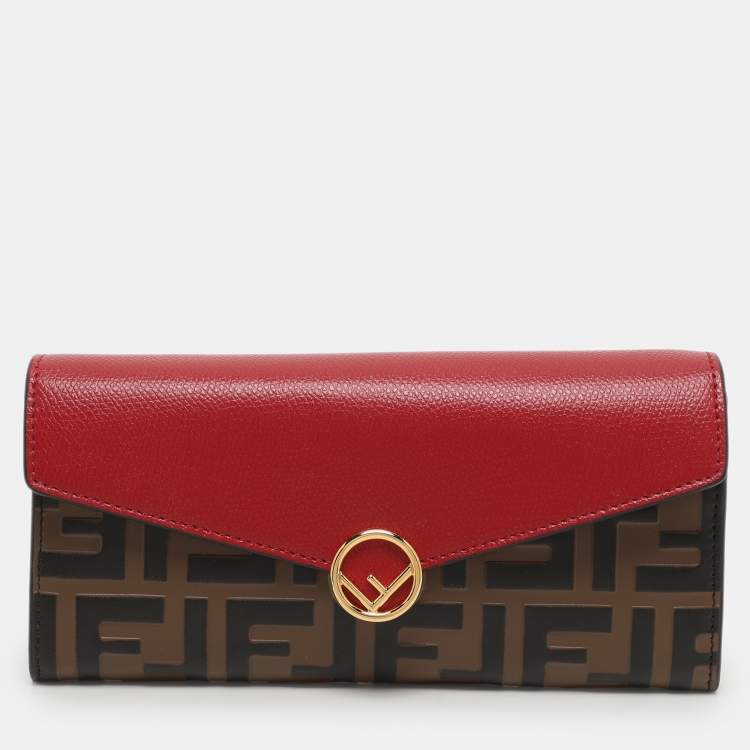 Pre Owned Fendi Red/Brown Zucca Leather F is Fendi Continental Wallet
