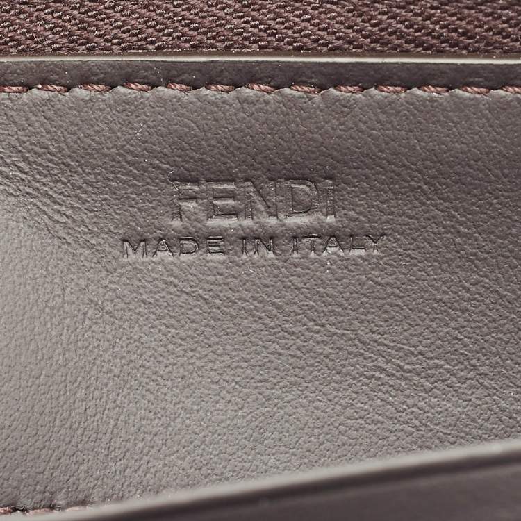 Pre Owned Fendi Brown Leather Logo Embossed Zip Around Wallet