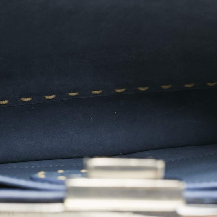 مملوكة مسبقًا Fendi Blue/Off White Selleria Leather and Canvas Medium Astrology Peekaboo ISeeU Top Handle Bag