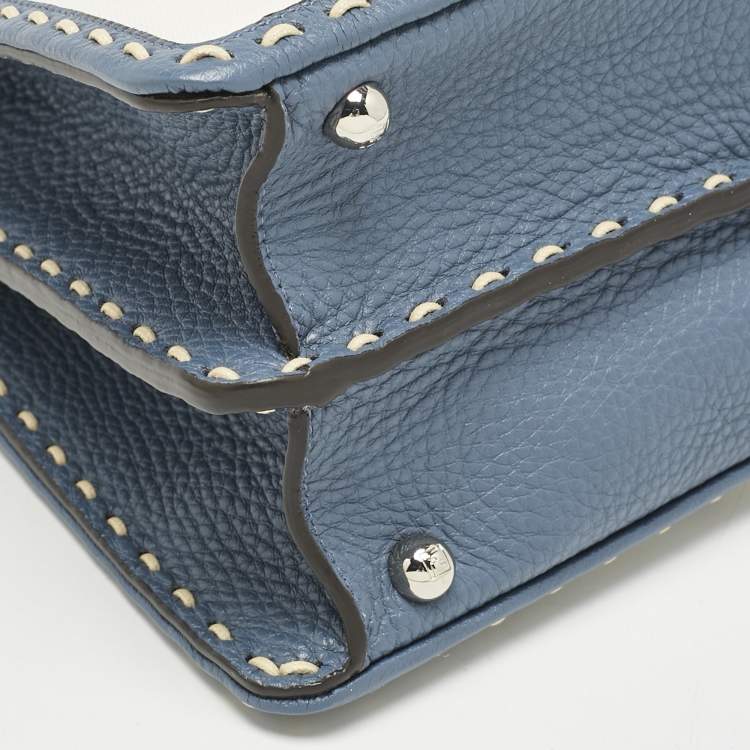 مملوكة مسبقًا Fendi Blue/Off White Selleria Leather and Canvas Medium Astrology Peekaboo ISeeU Top Handle Bag