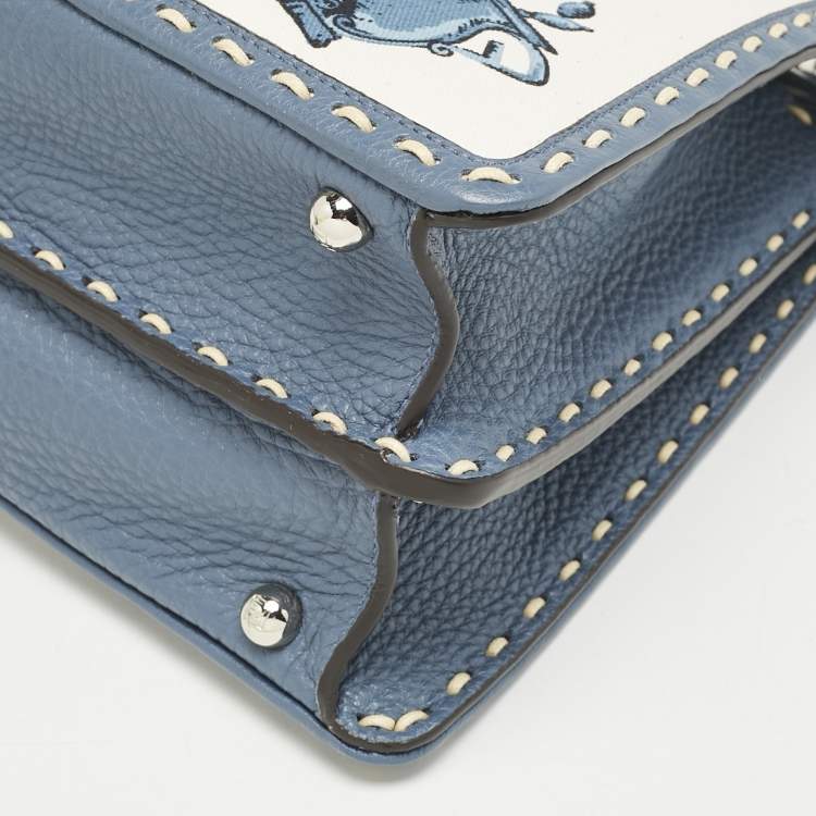 مملوكة مسبقًا Fendi Blue/Off White Selleria Leather and Canvas Medium Astrology Peekaboo ISeeU Top Handle Bag