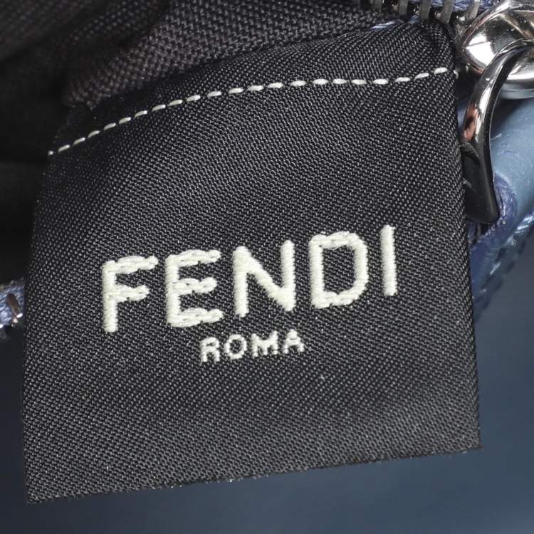 Pre Owned Fendi Blue/White Woven Leather Mini Peekaboo Top Handle Bag