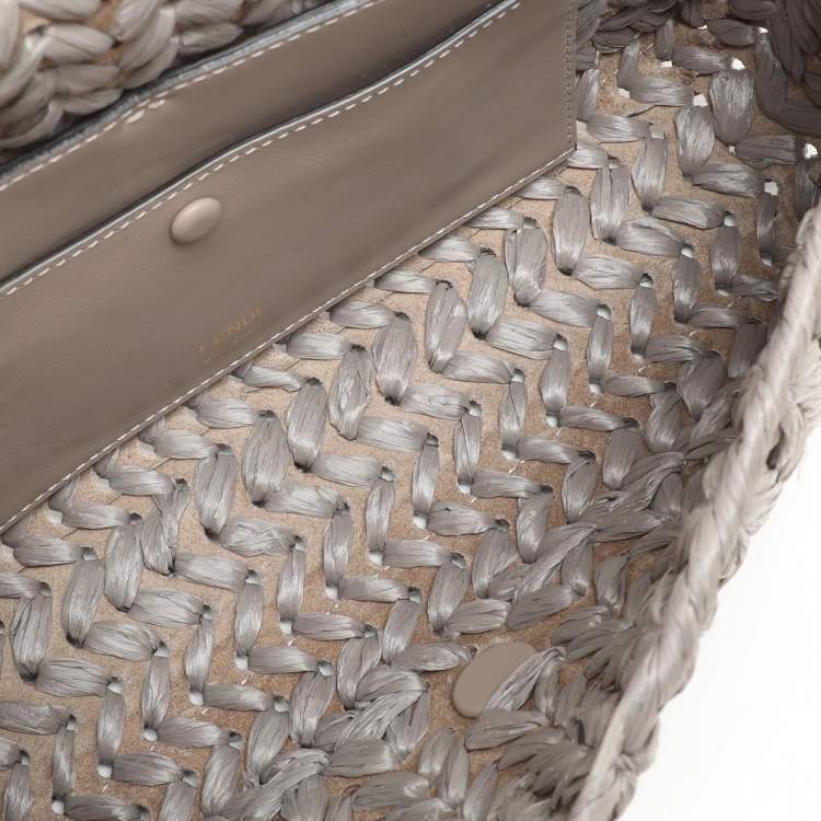 Pre Owned Fendi Grey Raffia and Leather Baguette Bag