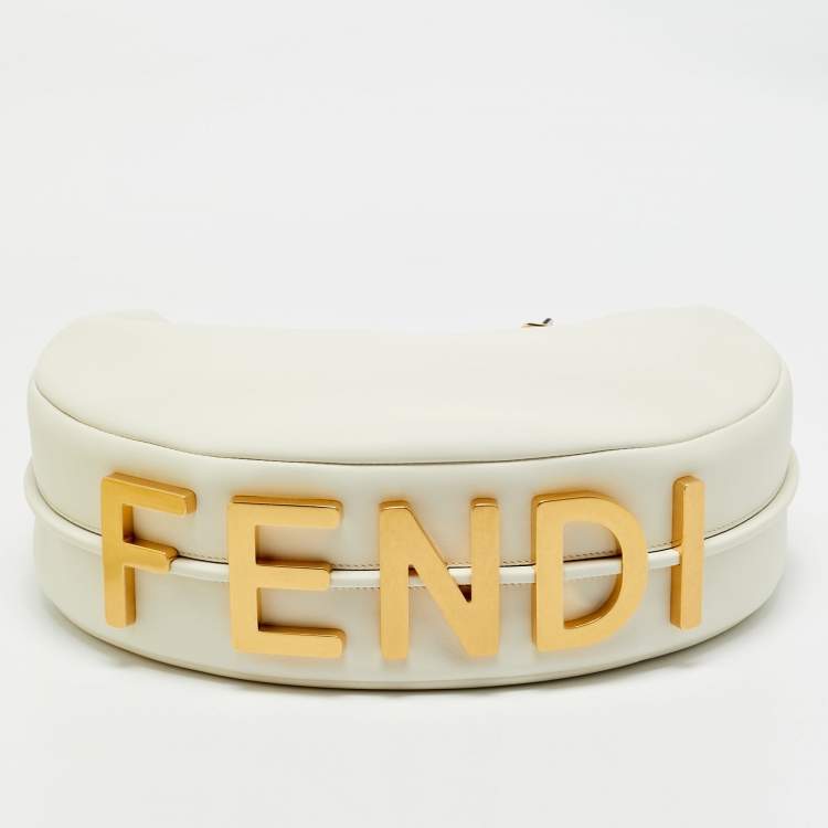 Pre Owned Fendi White Leather Medium Fendigraphy Hobo