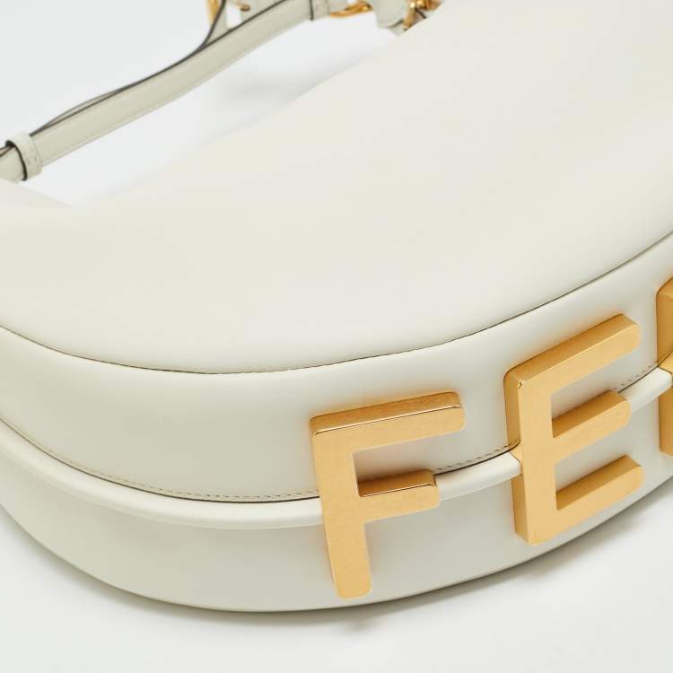 Pre Owned Fendi White Leather Medium Fendigraphy Hobo