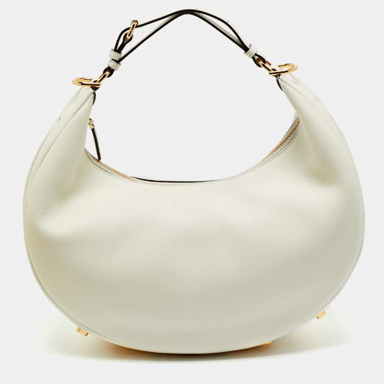 Pre Owned Fendi White Leather Medium Fendigraphy Hobo