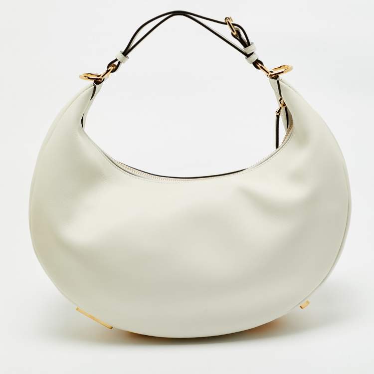 Pre Owned Fendi White Leather Medium Fendigraphy Hobo