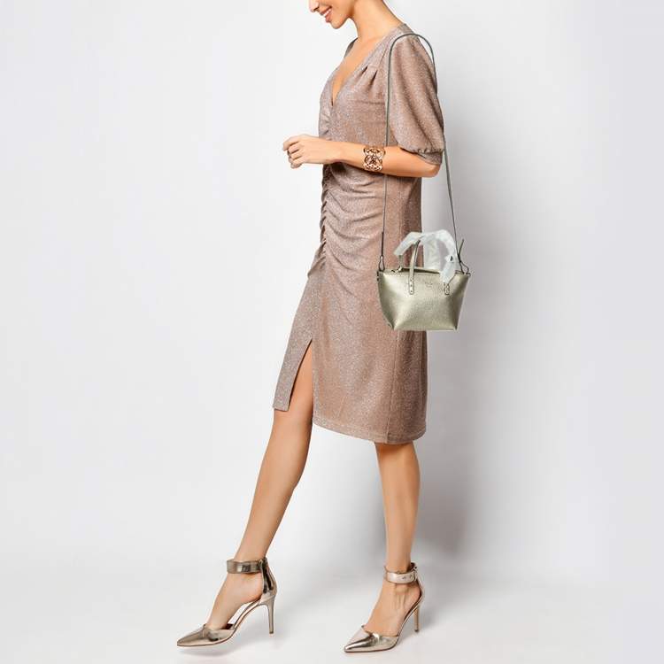 Pre Owned Fendi Gold Leather Selleria Mini Roll Tote