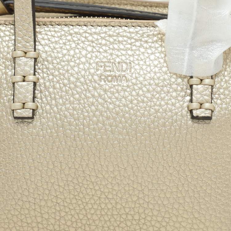 Pre Owned Fendi Gold Leather Selleria Mini Roll Tote