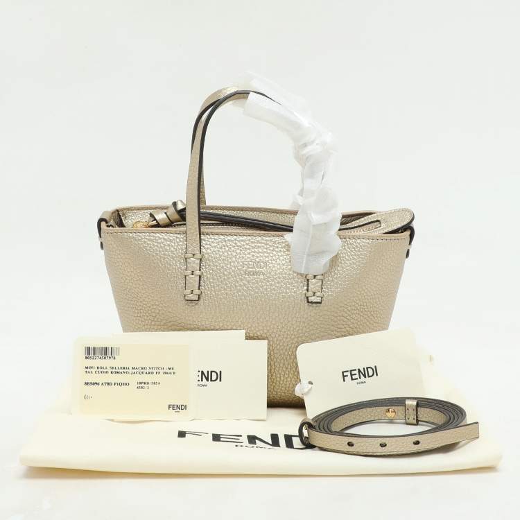 Pre Owned Fendi Gold Leather Selleria Mini Roll Tote