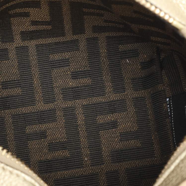 Pre Owned Fendi Gold Leather Selleria Mini Roll Tote