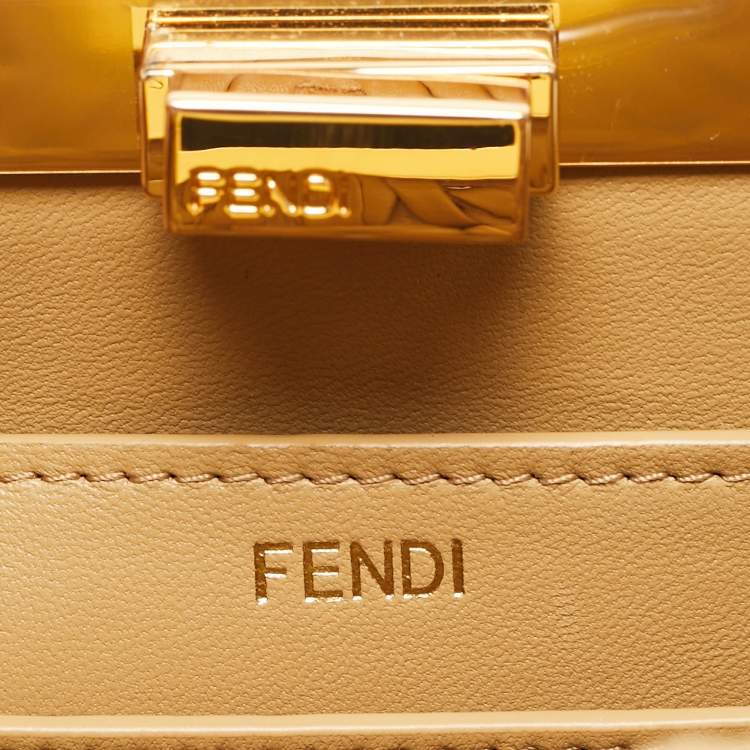 Pre Owned Fendi Beige Leather Small Braided Peekaboo ISeeU Top Handle Bag