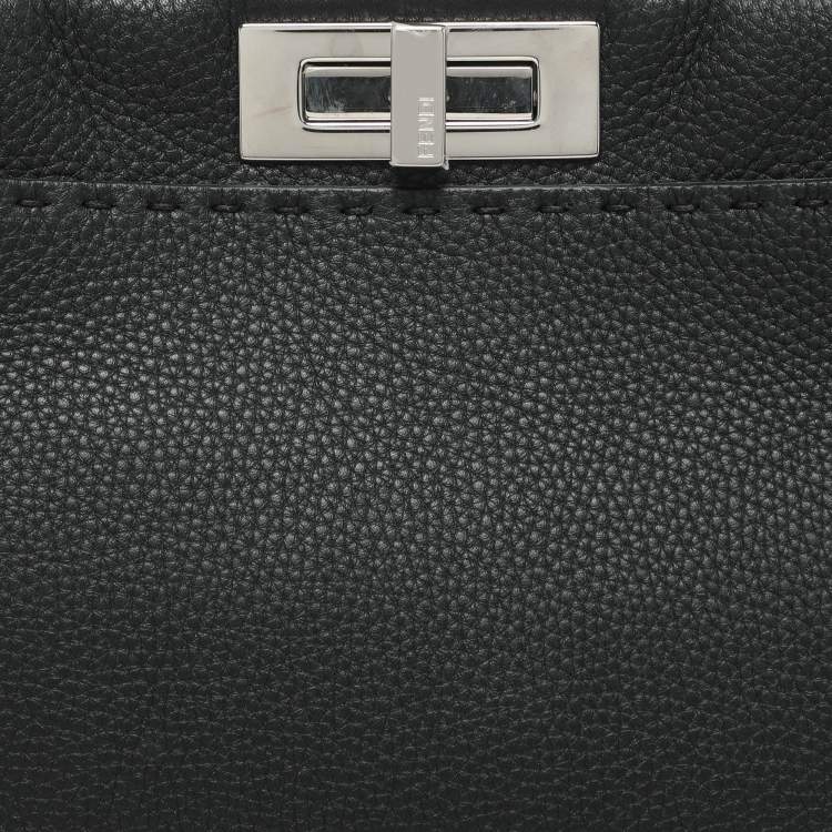 Pre Owned Fendi Black Selleria Leather Medium Peekaboo Top Handle Bag
