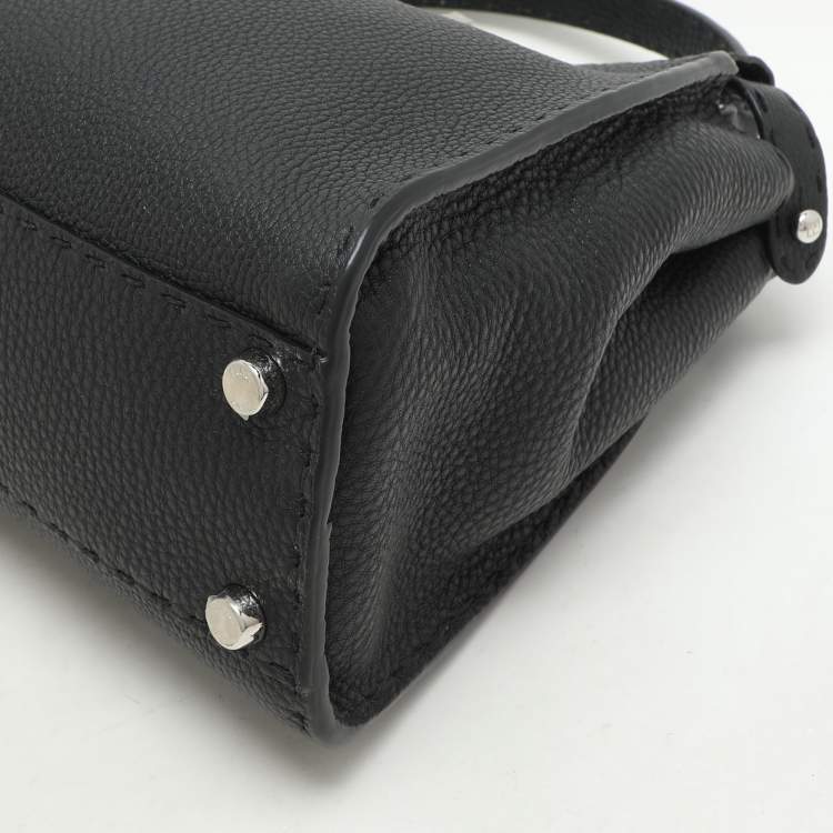 Pre Owned Fendi Black Selleria Leather Medium Peekaboo Top Handle Bag
