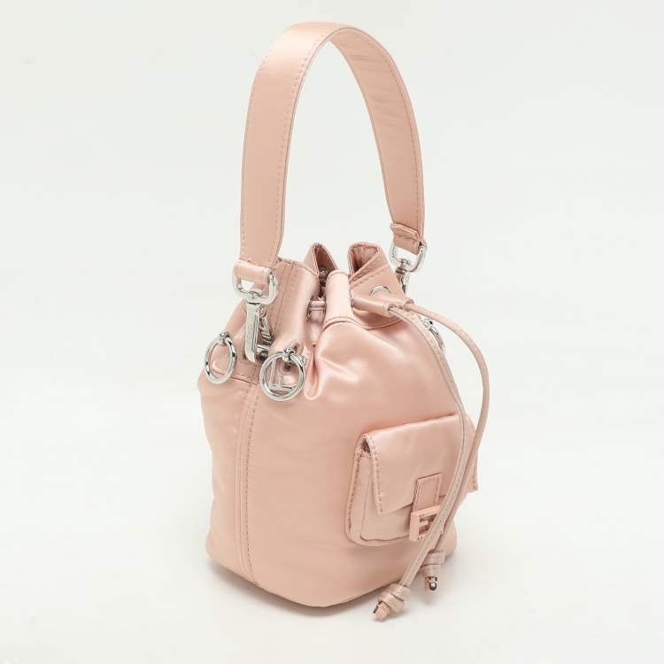 Pre Owned Fendi Baby Pink Nylon Mini Mon Tresor Bucket Bag