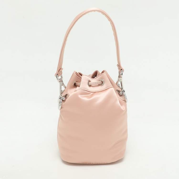 Pre Owned Fendi Baby Pink Nylon Mini Mon Tresor Bucket Bag