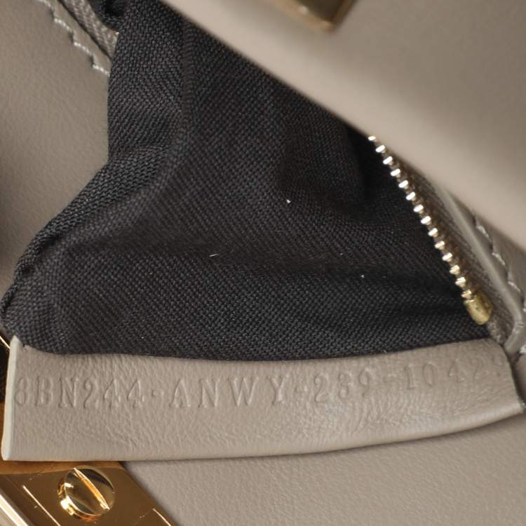 Pre Owned Fendi Toupe/White Woven Leather Mini Peekaboo Top Handle Bag
