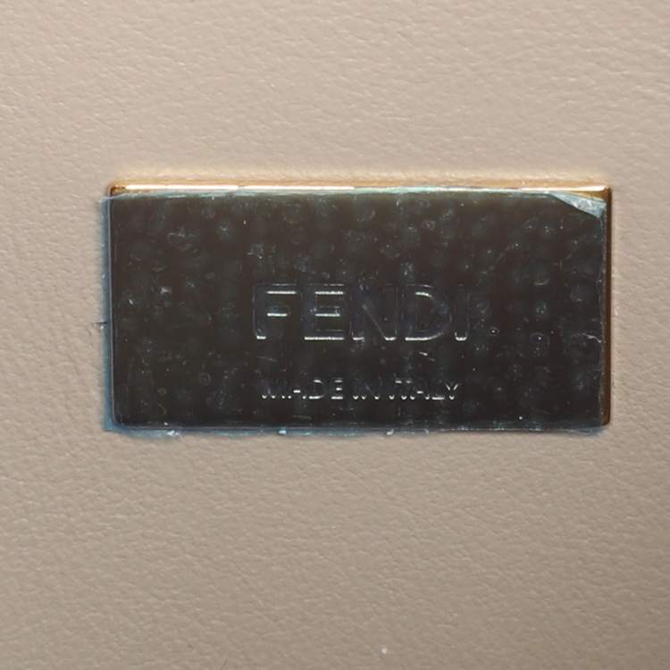 Pre Owned Fendi Toupe/White Woven Leather Mini Peekaboo Top Handle Bag